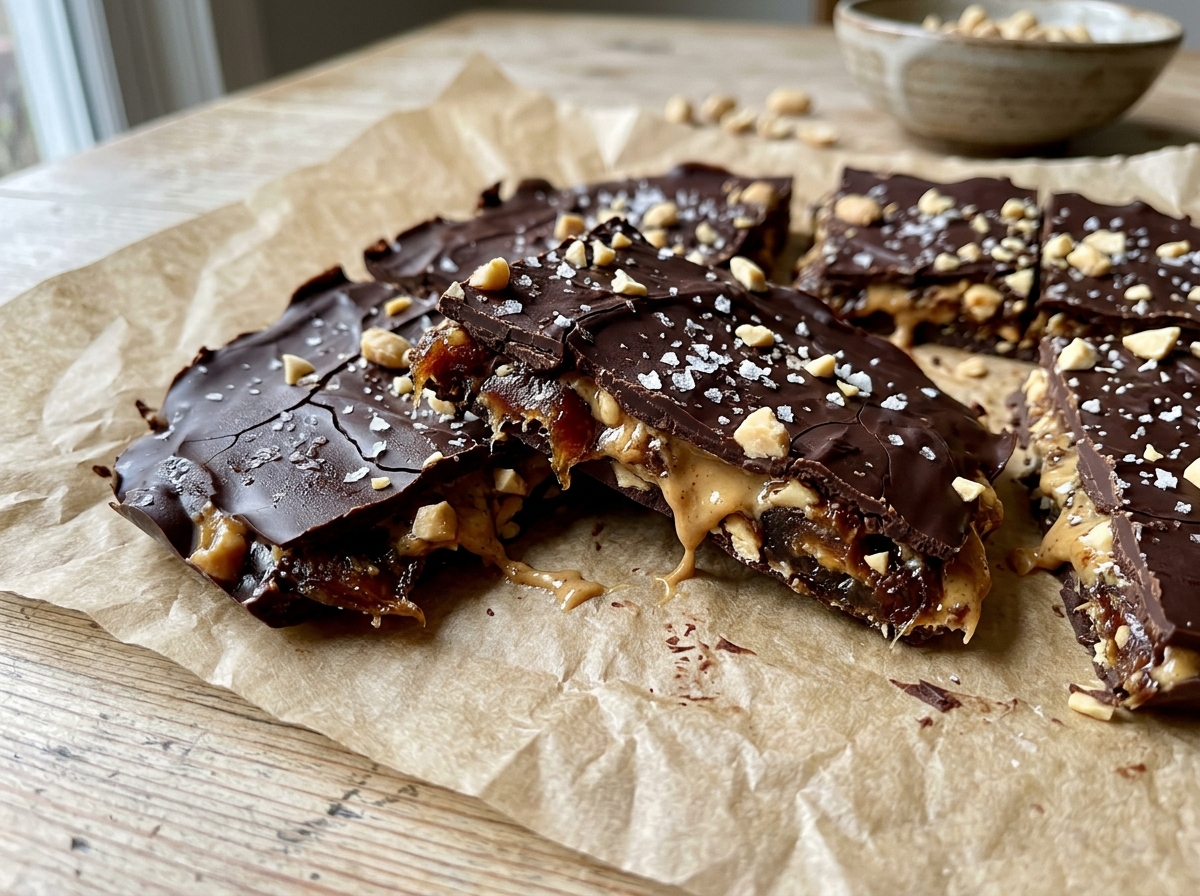 Viral Healthy Dark Chocolate Peanut Butter Date Bark
