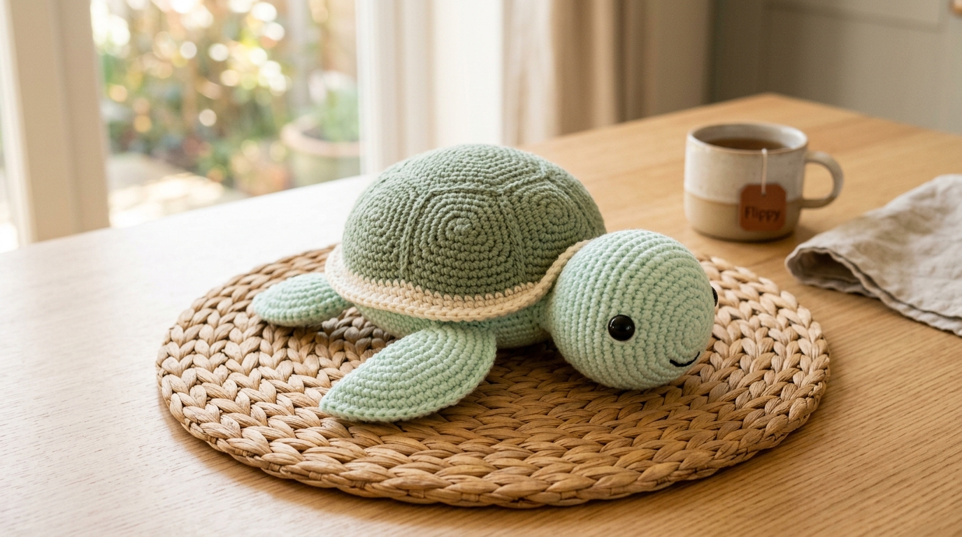 Flippy the Turtle finished crochet project