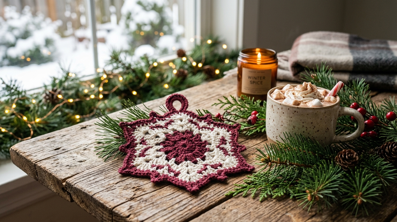 Crochet Christmas Snowflake finished project