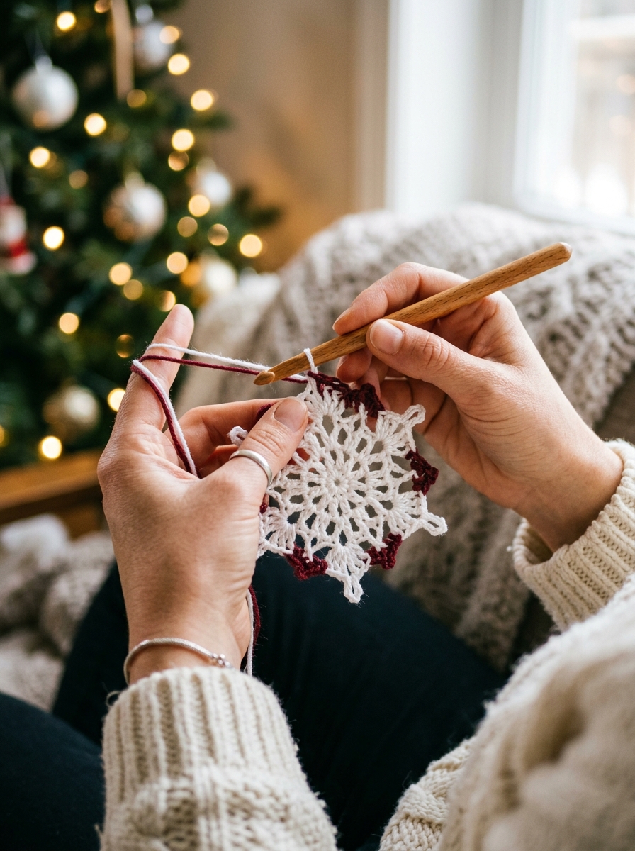 Crocheting the snowflake points